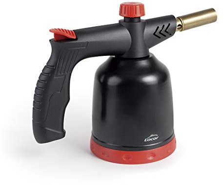 LACOR 68968 Soplete de Cocina, Antorcha Gas Profesional, Encendido Piezoeléctrico, Llama Regulable, Recargable con Cartuchos, Sistema 360º, 1.7kw, 1300ºC, Negro, Plástico