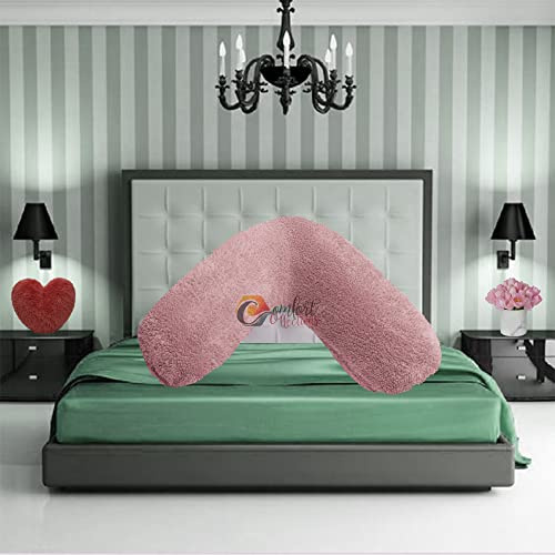 Comfort Collections Teddy Fleece V Shaped Orthopaedic Pillowcase Cover Maternity Pregnancy Nursing Super Soft 100% Polyester Pillowcase V Cover Blush Pink 30cm x 78cm Approximate