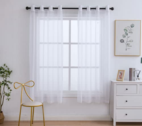 PI Clear White Sheer Curtains with Rings Top 72 Inch Long for Living Room/Bedroom 2 Panels (W52 X L72, Optical White)
