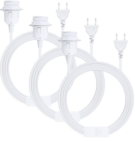 XEERUN E27 Lampenfassung mit Schalter mit Stecker, 3 X E27 Fassung mit 3m Netzkabel Schraubring Schalter, Lampenaufhängung Pendelleuchte Hängeleuchte für Wohnzimmer Schlafzimmer und Küche (Weiß)