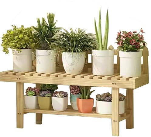 Balkong Blomställ I Trä Grönt Växtställ Inomhus Dekorativt Trädgårdsställ Lång Blomsterbänk Blomkrukställ (S : 80x25x43cm)