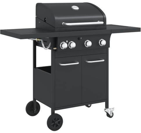 Barbecue à Gaz, Chariot Gril à Gaz avec 4 brûleurs noir acier enduit de poudre
