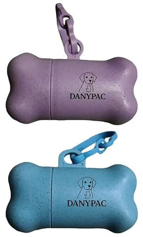DANYPAC Dispensador de Bolsas para Excrementos de Perro, Forma de Hueso, 2 Unidades, Colores Pastel, con Mosquetón (Morado Celeste)
