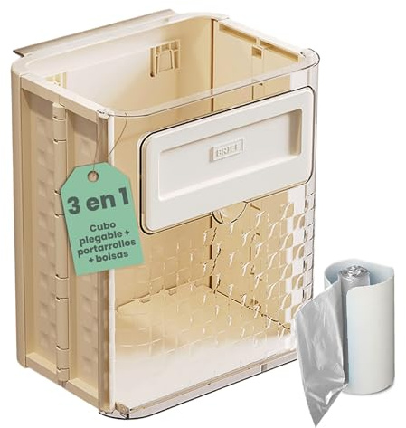Cubo de basura cocina extraible plegable con colgador universal | Sistema limpio con panel imantado para empujar residuos, compatible con cubo basura orgánica y cubos de basura bajo fregadero