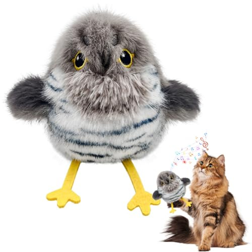 LUPATDY Katzenspielzeug selbstbeschäftigung – Kuckuck Flattervogel mit echtem Vogelgezwitscher,berührungsaktiviertes elektrisches Katzenspielzeug,mit Katzenminze – interaktiver Vogelflatter-Spielzeug