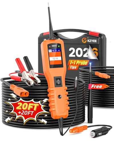 KZYEE KM10 Power Circuit Probe Kit 12V 24V Automotive Circuit Tester | Digital Multimeter Short Finder AC/DC Voltage Tester, Diode & Resistance, Current Probe Component Activation, 20FT+20FT Cable