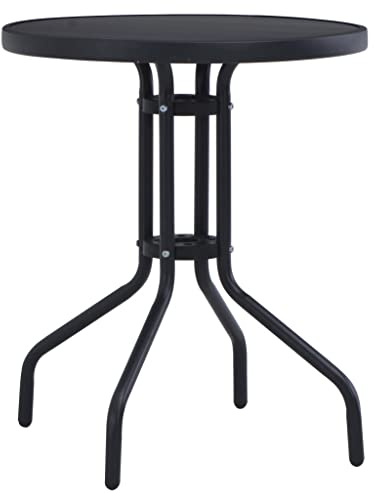 vidaXL Gartentisch Witterungsbeständig Terrassentisch Esstisch Tisch Balkontisch Gartenmöbel Rund Schwarz 80cm Stahlrahmen Glasplatte