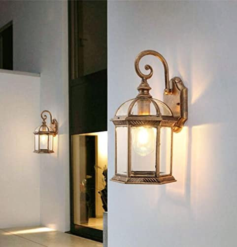 SXYSXYSXY Europäischen Rustikale Außenleuchte Wasserdicht Vintage Außen-Wandleuchte Wandlampe Wand-Außenleuchte Aluminium Glas für Gartenpavillon Flur Veranden Eingänge E27,Messing