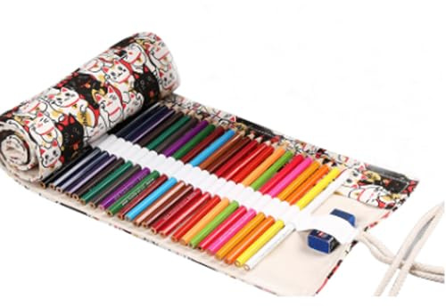 Eabdice Buntstifte-Rolle für 48 Buntstifte, Bleistiftrolle,Buntstift-Rolle Pencil, Handgefertigt, Geeignet für Erwachsene, Studenten und Bilderliebhaber(Katze)
