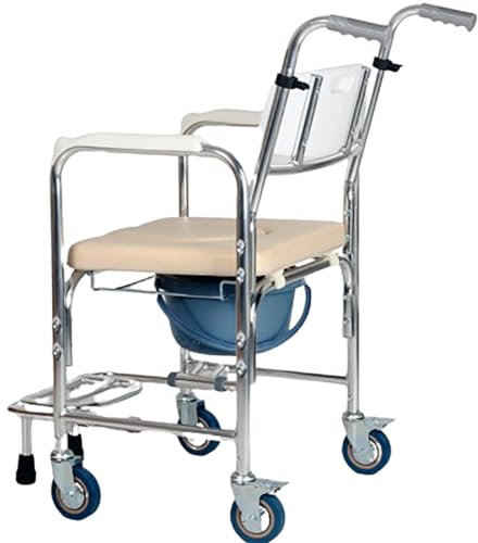 Dusch Toilettenstuhl Fahrbar Nachtstuhl,Pflege Toilettenrollstuhl,Duschstuhl mit Rollen,Fahrbarer Toilettenstuhl Nachtstuhl,Einziehbares Fußpedal A