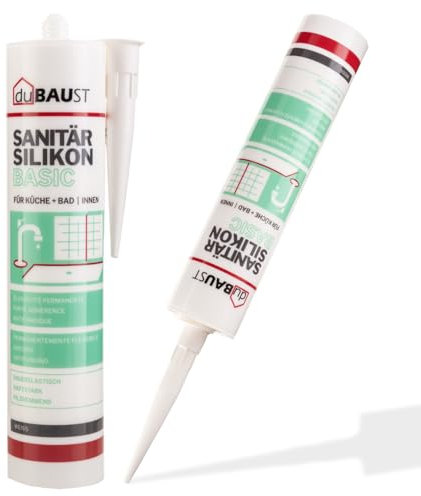 dubaust SAB24 Sanitärsilikon Basic elastisch dauernassbeständig schimmelresistent Bad Küche Dusche Feuchträume 300ml Kartusche (weiss)