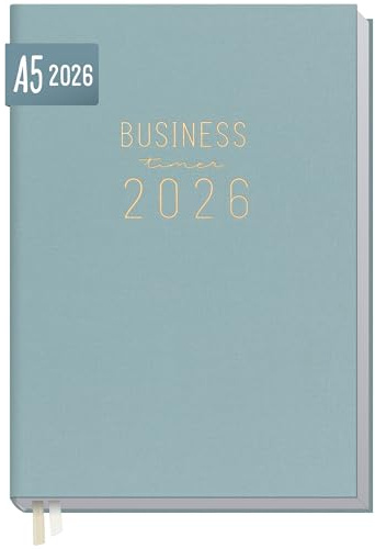 Häfft® Business-Timer 2026 A5 Blue Canvas 1 Woche 2 Seiten | Buchkalender mit Leinen-Einband, Terminplaner im Halb-Stunden-Takt
