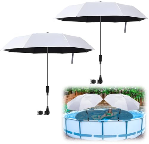 2 Pack Pool Shade Umbrella, 40 Adjustable Above Ground Pool Sunshade Canopy with Carry Bag, Patio Umbrella Use for Garden/PoolDeck/Backyard/Beach Chairs/Camp Trolley/Strollers/Golf Carts and More(White)