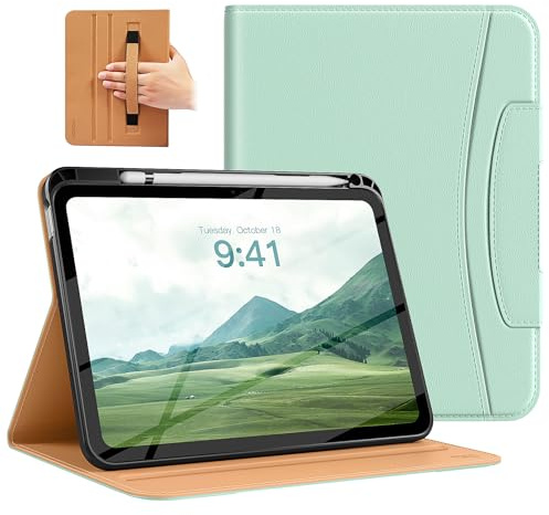 MoKo for New iPad (A16) 11th Generation Case 11-inch 2025, iPad 10th Generation Case 10.9 2022 with Pencil Holder & Pocket, Premium Leather Folio Stand Cover, Multiple Viewing Angles, Agave Green