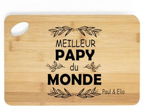 Planche à découper Papy gravée personnalisée – Meilleur Papy du Monde – Bois gravé 20x30 cm – Cadeau fête des grands-pères – Avec prénom(s) des petits-enfants