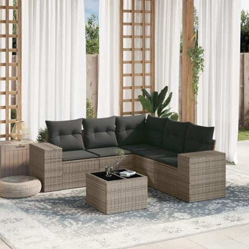 QJBSAVVA 6-TLG. Gartenmöbel Set Grau 62x62x69cm PE-Rattan, abnehmbare Kissen, platzsparende Balkon Lounge Tischgruppe für Garten Terrasse und kleinen Balkon