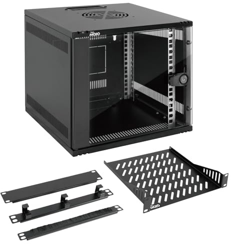 Tecmojo Gabinete de red de 10 pulgadas, 6U, 330 mm de profundidad, armario de red con estante para rack, panel de cepillos, organizador de cables para dispositivos AV/IT y NAS de 10 (254 mm, 50 kg