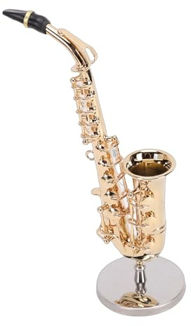 Yechiry Modelo de Saxofón Tenor en Miniatura, Decoración Coleccionable Chapada en Oro de Latón con Caja de Almacenamiento de Soporte, Modelo de Regalo para Entusiastas de la Música, Ideal para