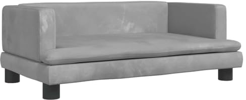 Barnsoffa ljusgrå 80 x 45 x 30 cm sammet med massiv furu, vadderad för barnrum, stabila babymöbler för barn 3–6 år, bekväm att leka och koppla av