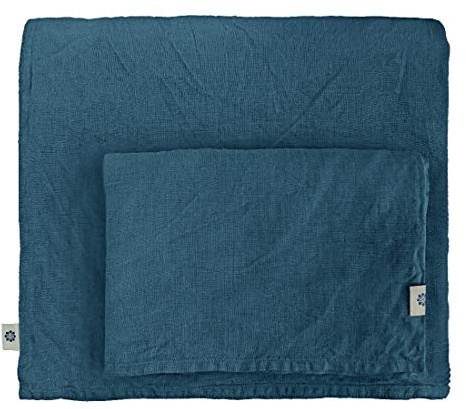 LINEN & COTTON Set Copripiumino/Biancheria da Letto in Lino Lavato (Stonewashed) - 220 x 230cm (King), Blu Petrolio