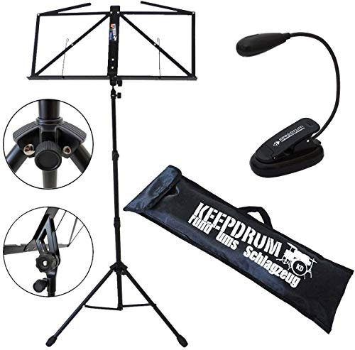 keepdrum MUS3 BK Notenstaender Notenpult Schwarz mit Tasche + Notenpult-Leuchte