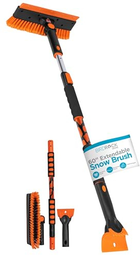 BIRDROCK HOME 60 Extendable Car Snow Brush and Ice Scraper | Lightweight Aluminum Snow Clearing Tool w/Detachable Ice Scraper w/Ergonomic Grip Design | 13 Foam & Bristle Head for Truck Car SUV RV