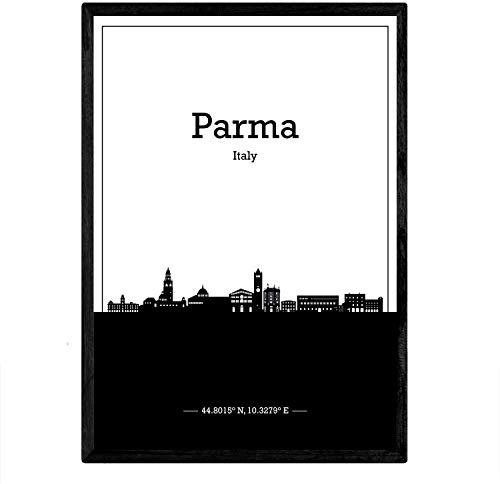 Nacnic Poster mappa di Parma - Italia. fogli Skyline con le città in Italia con ombra nera. formato A4