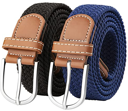 Yangbaga Ceinture Tissu Homme Sangle Extensible Ceinture Elastique Homme Idée Cadea pour Sports, Voyages (noir+bleu, 105-125cm)