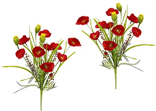 Konstgjord Vallmobukett med Vallmoblommor - Arrangemang Sidenblommor Ängsblomma Bukett Oäkta Blomsterarrangemang