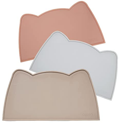 OHMO Napfunterlage für Kleine Hunde und Katze, 46x25cm, Unterlage für Katzennapf, rutschfeste Futterunterlage aus Silikon, Wasserdicht, Beige