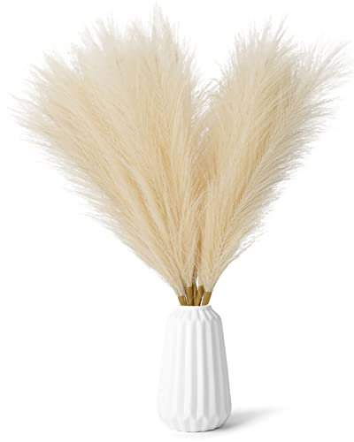 Offfay Pampas Grass, Artificial Pampas Grass Large, 5 x 31.5''/80cm Tall, Fluffy Faux Pampas with Long Stem, Branches Bouquet Flora Feathers Decoration for Living Room, Home, Floor Vase, Wedding