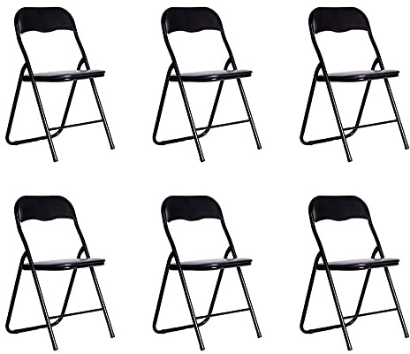 DUPI Silla Plegable de Metal | Acolchada y Cómoda | Uso en Cocina, Oficina, Camping | No Requiere Montaje | para Espacios Pequeños | Sintético | Negro | Pack de 6 Unidades