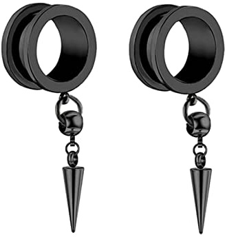 Gualiy 2 STK Tunnel Chirurgenstahl, Ohrringe Herren Tunnel 6-25mm mit Kegel Anhänger Silber Schwarz Tunnel Piercing Set