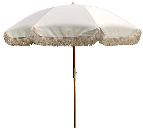 LBONG Sonnenschirm 200cm Strandschirm Mit Fransen Marktschirm Gartenschirm Terrassenschirm Sonnenschutz Kippbar,für Höfe, Schwimmbäder(2m/6.5ft)