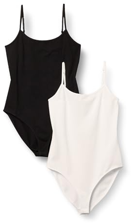 Amazon Essentials Women's Slim-Fit Cami Bodysuit, Pack of 2, Black/White, Small
