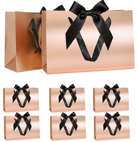 Geschenktüten Set, Roségold Geschenktüte mit Schleife Geschenktüte mit Henkel 8 Stück 30x20x10cm Geschenktüten für Weihnachten Geburtstag Hochzeit