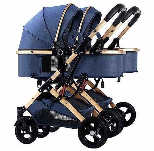 Doppelter Kinderwagen Für Säuglinge Und Kleinkinder,Abnehmbarer Doppelsitz-Wagen Zwillingskinderwagen Side To Side Kinderwagen, Leicht Faltbarer Zwillingskinderwagen Kinderwagen ( Color : Blauw )