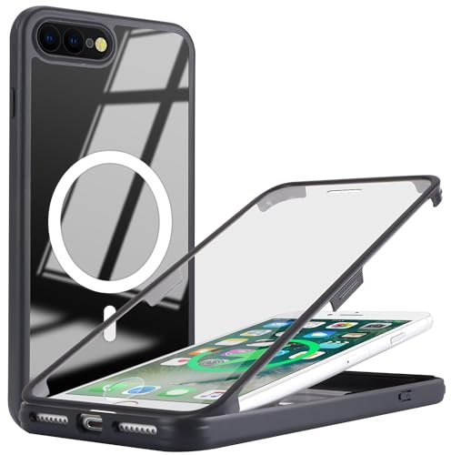 SunYoo Schutzhülle für iPhone 8 Plus mit Displayschutzfolie, iPhone 8 Plus Magsafe-Hülle, Handyhülle für iPhone 7 Plus, eingebauter Displayschutz, schlanke, stoßfeste Schutzhülle, Schwarz