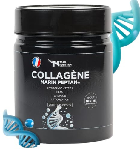 Colágeno Marino Patentado Peptan 2000 Daltons Hidrolizado Tipo 1 - Dosis 5000mg - Piel, Articulaciones, Cabello - Péptidos de Colágeno Puro - Solubilidad Instantánea - Team Nutrition Marca Francesa -