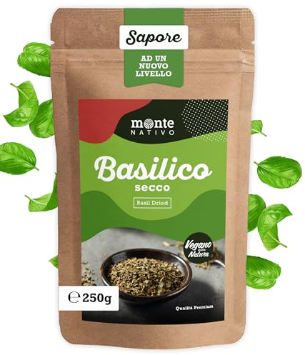 Basilic séché Monte Nativo (250g) - Basilic déshydraté - Épices aromatiques séchées avec soin, idéales pour Cuisiner et Assaisonner - Arôme et Goût intenses