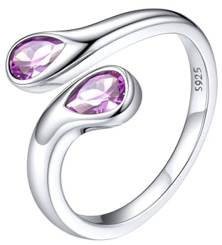 Silvora Plata de Primera Ley 925 Anillo Compromiso Mujer Alianza Pareja Fino Ajustable con Circonita Pera Alejandrita Piedra Sintético Dedo Indice Anular Medio Pulgar