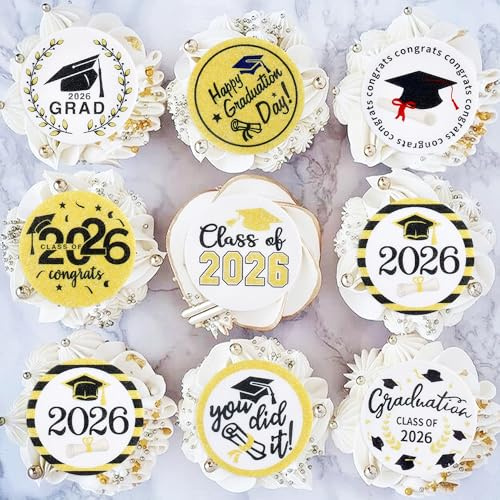 Blumomon 40Pcs Edible Congrats Grad Cupcake Toppers 2026 Graduation Party Decorations Supplies Edible Graduation Party Cake Decorations
