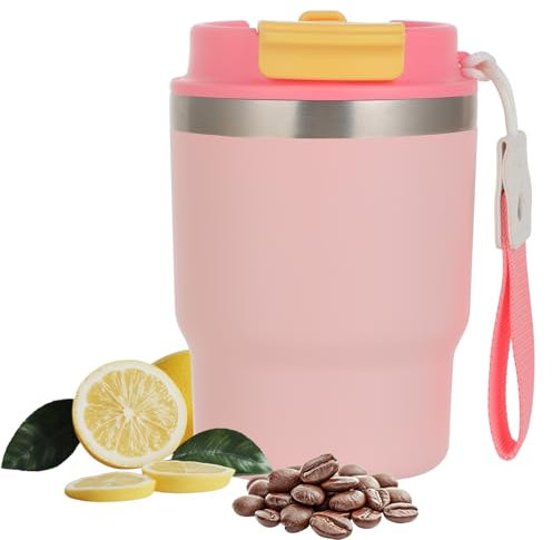 Lrocotanc Bottiglia Termica, Tazza da Viaggio con Palletta, Tazza termica caffe,Coperchio a Doppio Uso, Design Antivento e Rinforzato, Ideale per Caffè e Tè in Movimento, 350ml (Rosa)