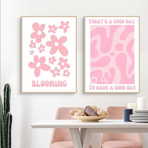 Ueiwffzo 2er Rosa Poster Set, Rosa Blumen Ästhetische Inspirierende Zitate Leinwand Bilder, Bilder Kinderzimmer, Wandposter Bilder Wohnzimmer, Ohne Rahmen (30x40cm)