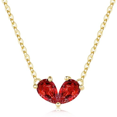 Turandoss Damhalsband med 12 månader födelsesten, hjärta halsband dam flicka hänge sten lycka till alla hjärtans dag present födelsedag flicka vän flickvän mamma syster, 16 inches + 2.5 inches