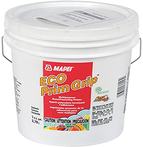 MAPEI ECO Prim Grip,ready-to-use, low-VOC, bond-promoting primer, enhances performance and adhesion of mortars to existing ceramics and difficult-to-bond-to substrates, improves bonding of self-leveling underlayments (SLUs) and bonds of render coats over cementitious substrates, easy, low-odor application 1 gallon (3.79l) jug