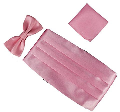 WS SET Herren Fliege Kummerbund Einstecktuch Business Anzug Hochzeit (Rosa)