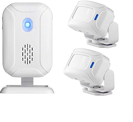 Wireless PIR Motion Sensor Detector Security Alarm Chime,Shop Store Office Home Front Door Entry Welcome Doorbell,Mailbox Alert, Garage Driveway Alarm,with Night Light (1 Receiver and 2 PIR Detectors)