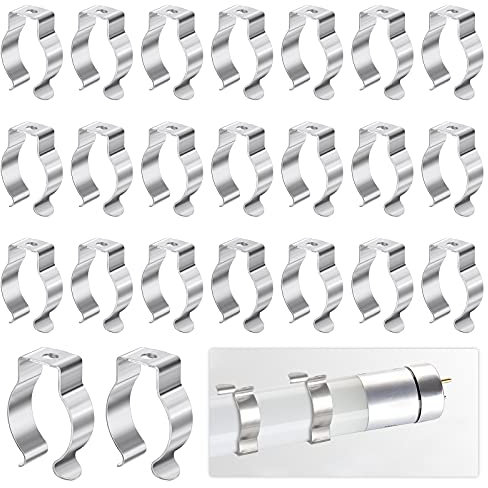Dasyusuo 30Pcs Soporte de Tubo Fluorescente T8 Soporte de Luz Clip de Tubo LED de Acero Inoxidable Soporte de LáMpara Abrazaderas de Tubocon 30 Tornillos para Soportar el Tubo LED T8 (Plateado)