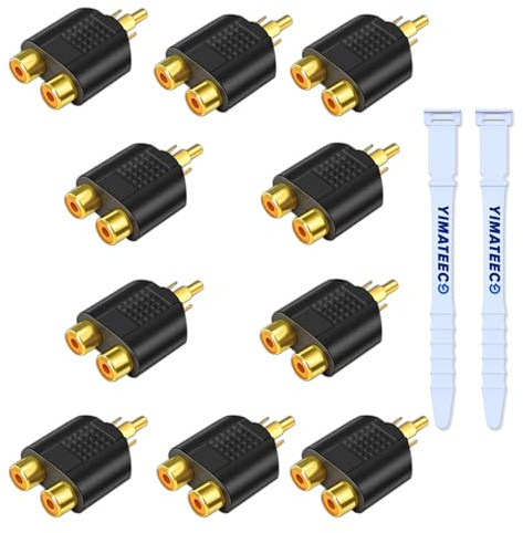 RCA-splitter Adapter, 5 st, Cinch Y-kontakt, 1 hane till 2 hona, RCA till kontakt, för subwoofer, telefon, subwoofer bil, förstärkare (10 st, R-C-A splitter)